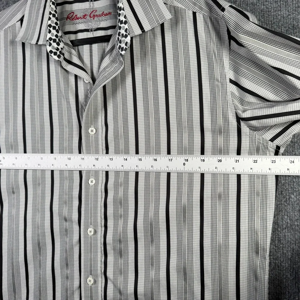 Robert Graham Button Down Shirt Mens L Large Grey Black Striped Contrast Cuff